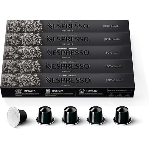 Nespresso Capsules Original, Ristretto Decaffeinato Italiano, Dark Roast Espresso Coffee, 50-Count Espresso Pods
