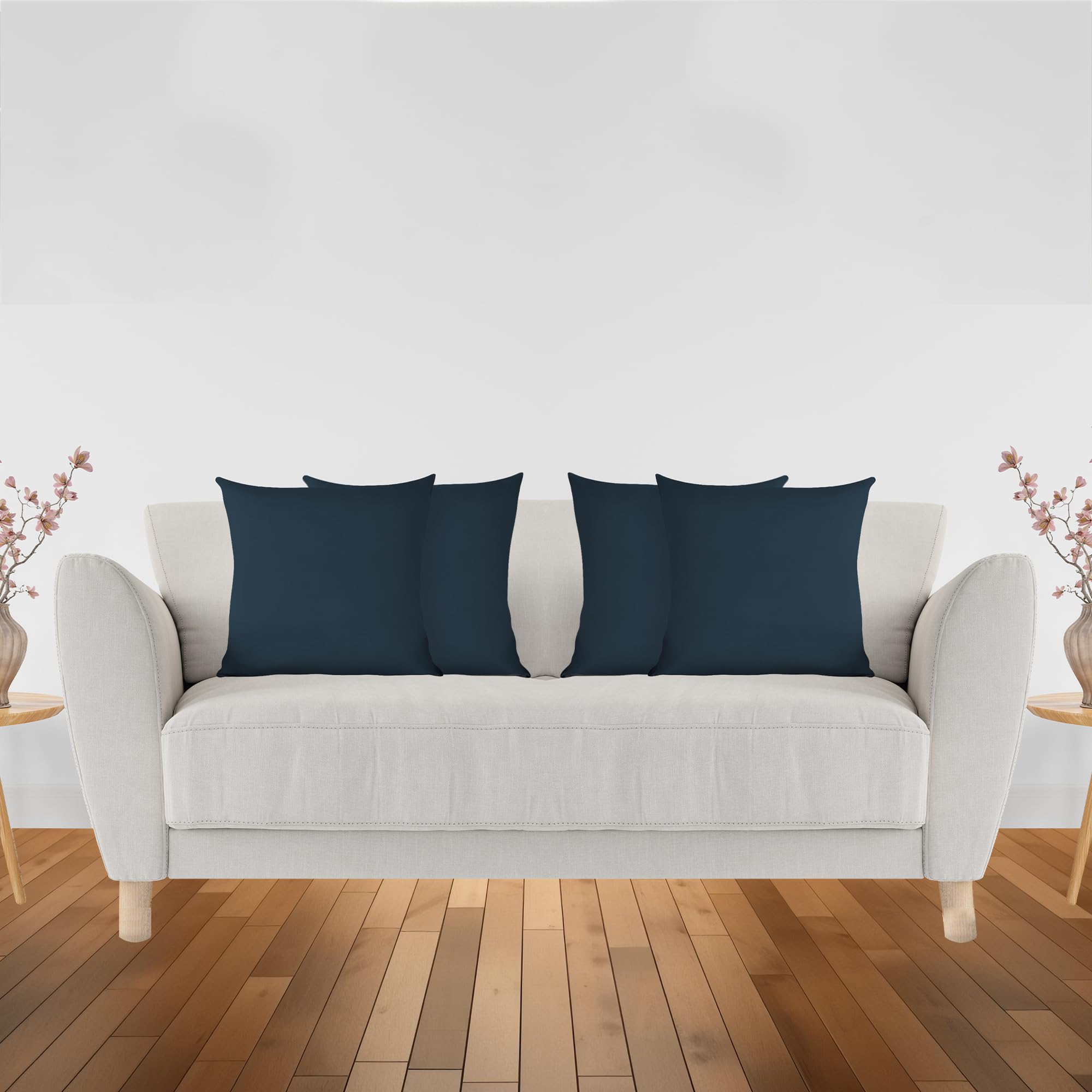 Trimming Shop Plain Cushion Cover 45 x 45 cm Set of 4 Polyester Linen Home Decor Pack Square Throw Pillow Cases Pillow Shell for Sofa Livingroom Bedroom Patio, 18" x 18" Navy