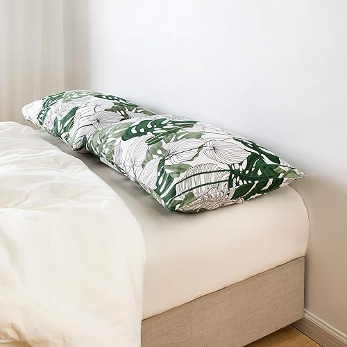 Miniatura 2 de YuHeGuoJi Juego de 2 fundas de almohada, 100 % algodón, estampado de hojas de Monstera botánicas verdes, decorativas, con cierre de sobre, calidad