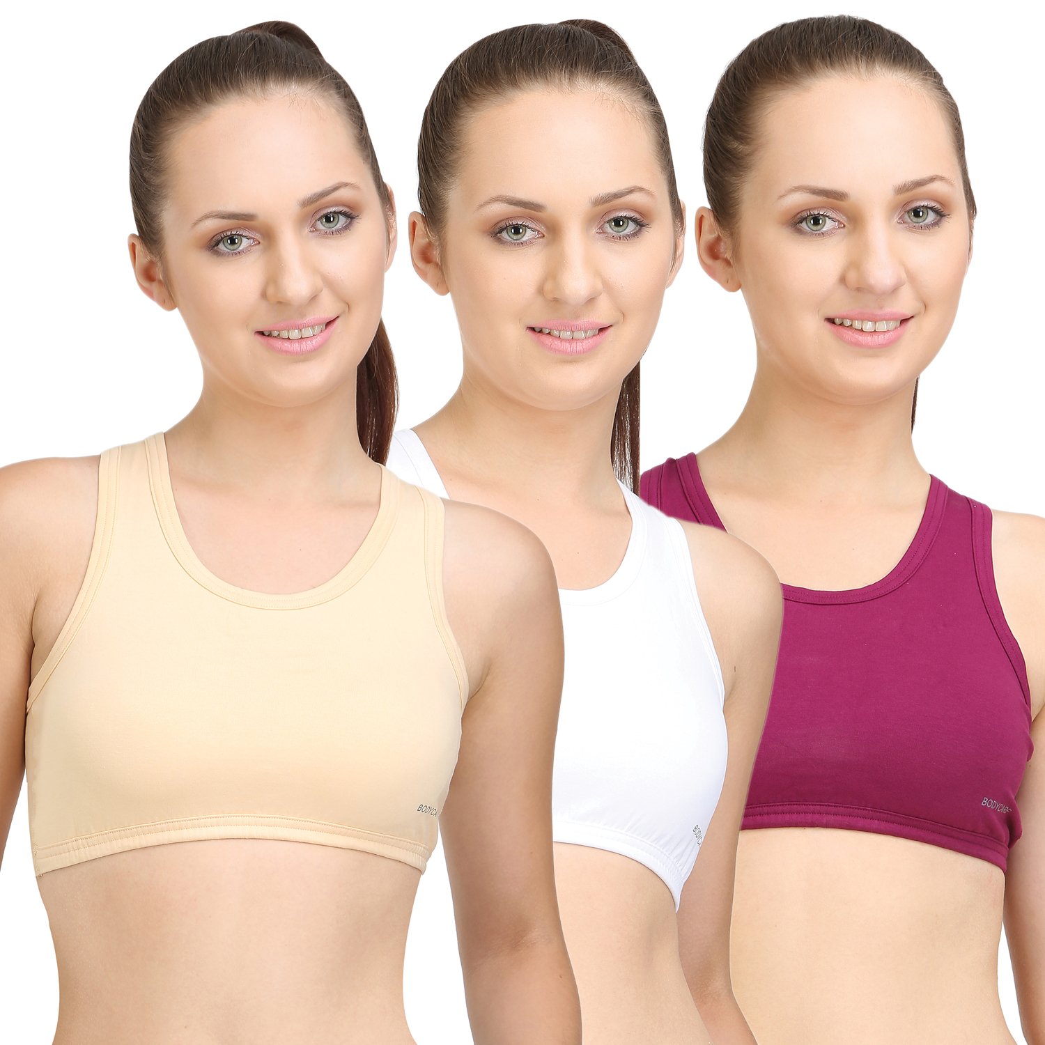 bodycare Pack of 3 Sports Bra in Skin-White-Wine Color - E1610SWWI-picture-22