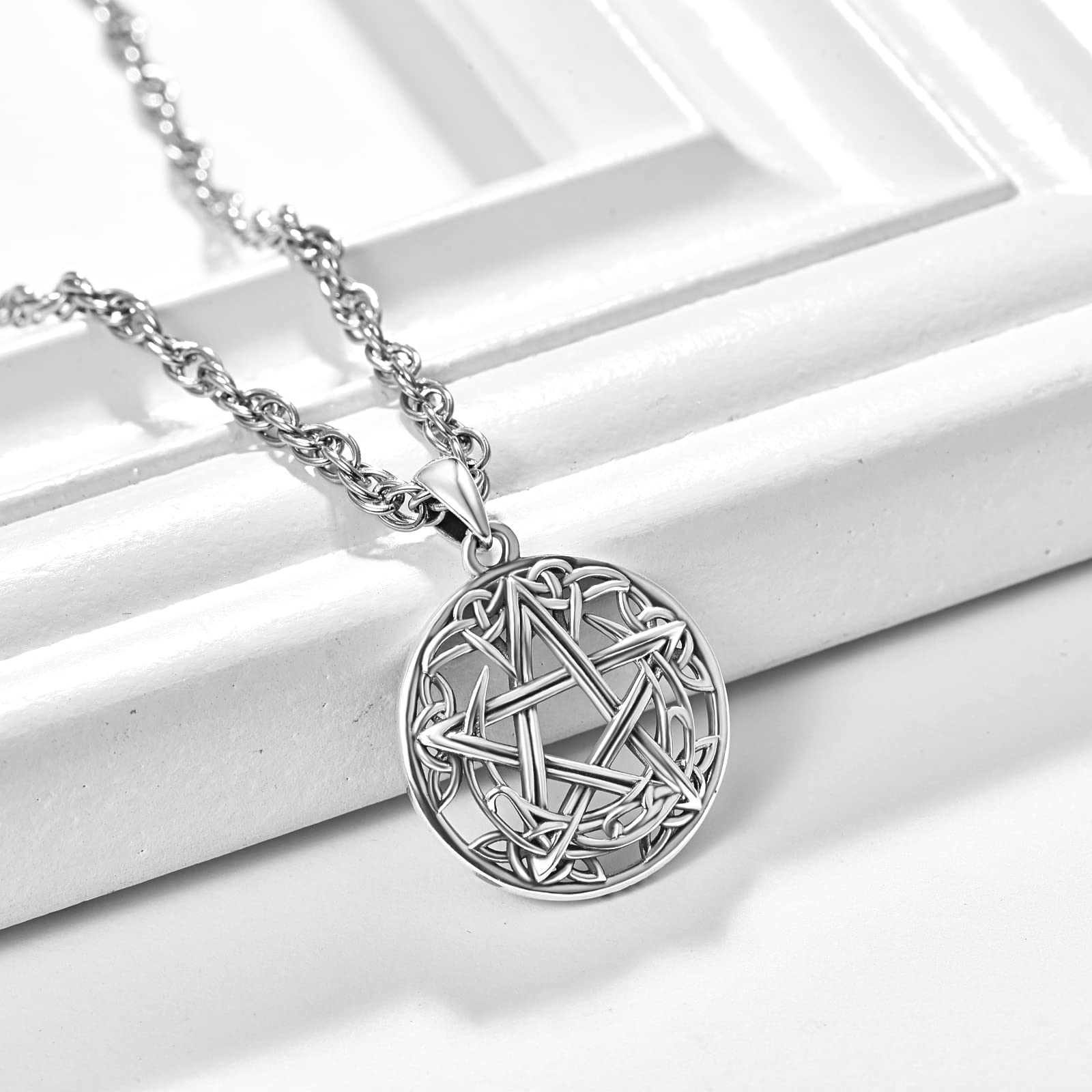 KINGWHYTE keltischem Mond & Stern Halskette 925 Silber für Damen Herren