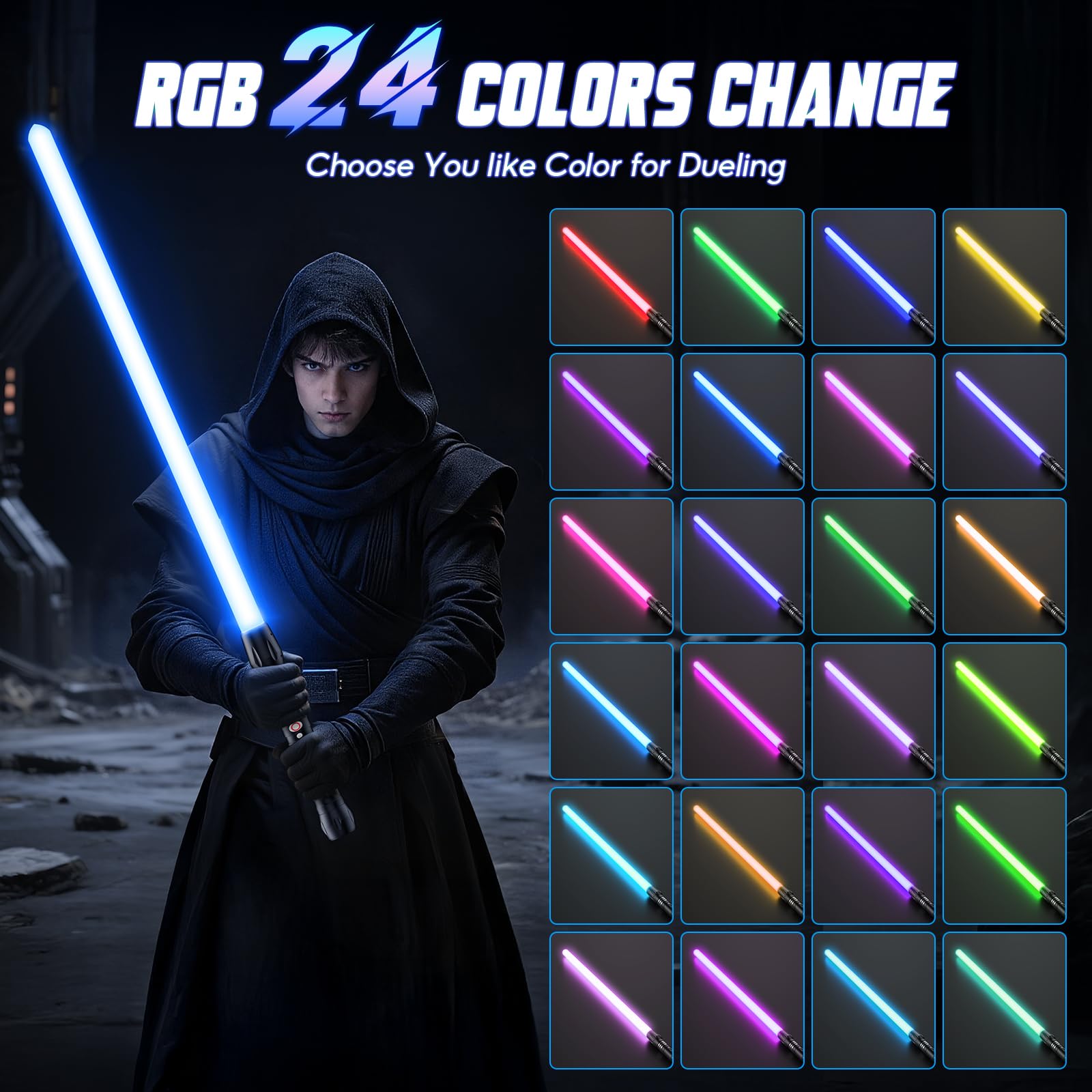 Spada Laser RGB 24 Colori, Spade Laser Star War Ricaricabili USB-C con Suono FX e manico metallico, 102 CM Lightsaber per Bambini e Adulti Regalo di Compleanno Natale Giochi di Ruolo (Prisma 1pc)