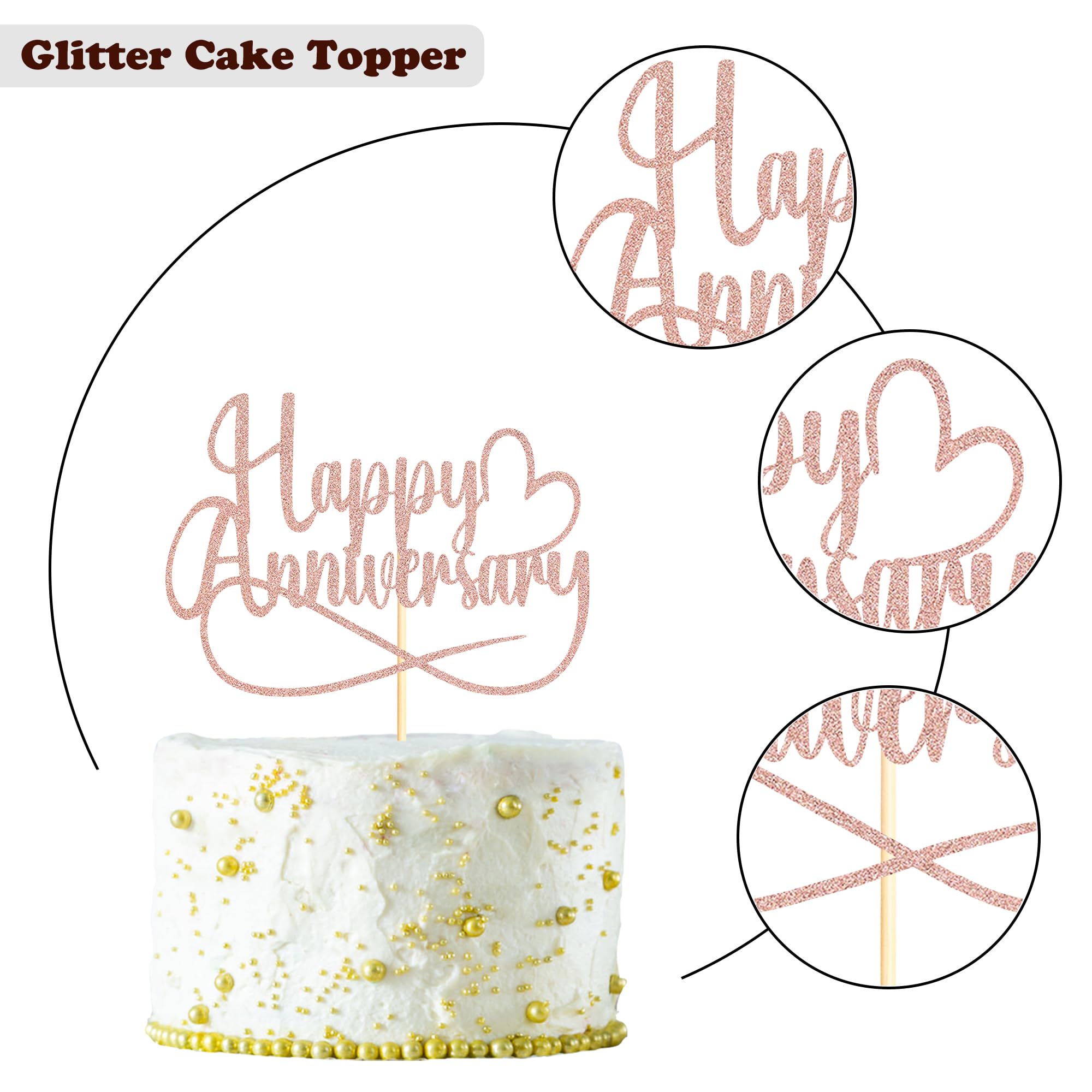 Sumerk 1 PC Rose Gold Happy Anniversary Cake Topper Wedding Anniversary Cake Decorations - Image 3
