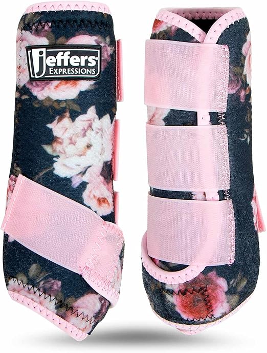 Jeffers Expression Protective Horse Boots 1 Pair, Rose Garden, Medium - Safe Neoprene Leg Guards, Comfortable Fit, Durable Velcro Straps, Front & Hind Support, Accessories for Travel & Riding