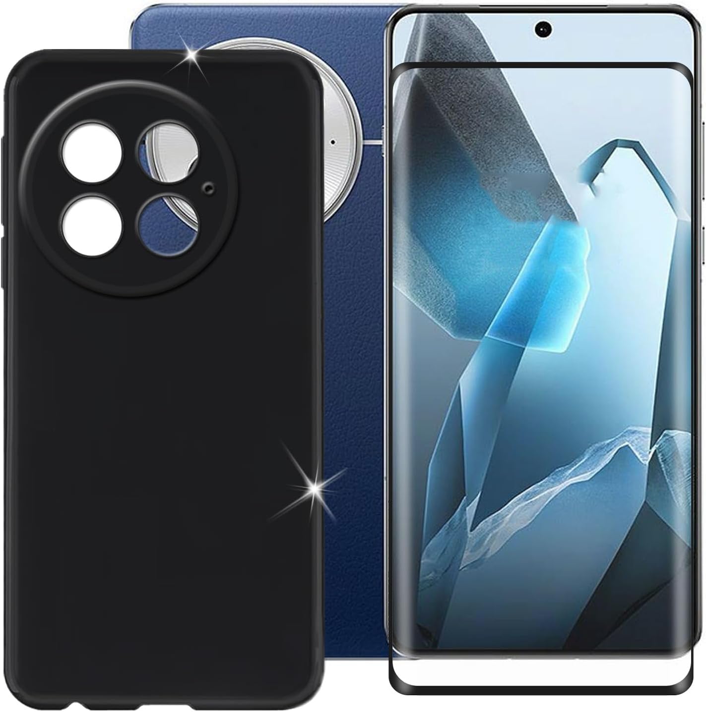 Mobile Phone Case for OnePlus 13 6.82 Inch + Tempered Glass Case Non-Slip Shockproof Drop-Proof Protective Case Soft Silicone Case - Black