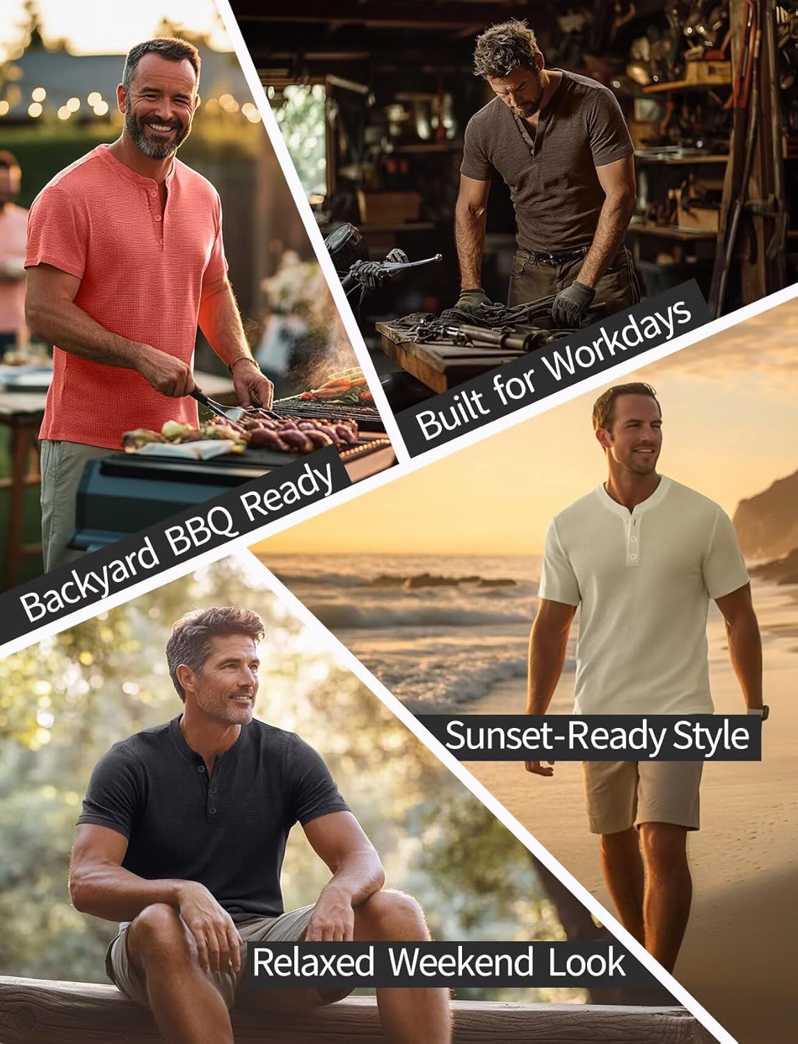 Zengjo Henley Shirts for Men Short Sleeve Waffle-Knit Casual 3 Button T-Shirt Regular-Fit - Image 5