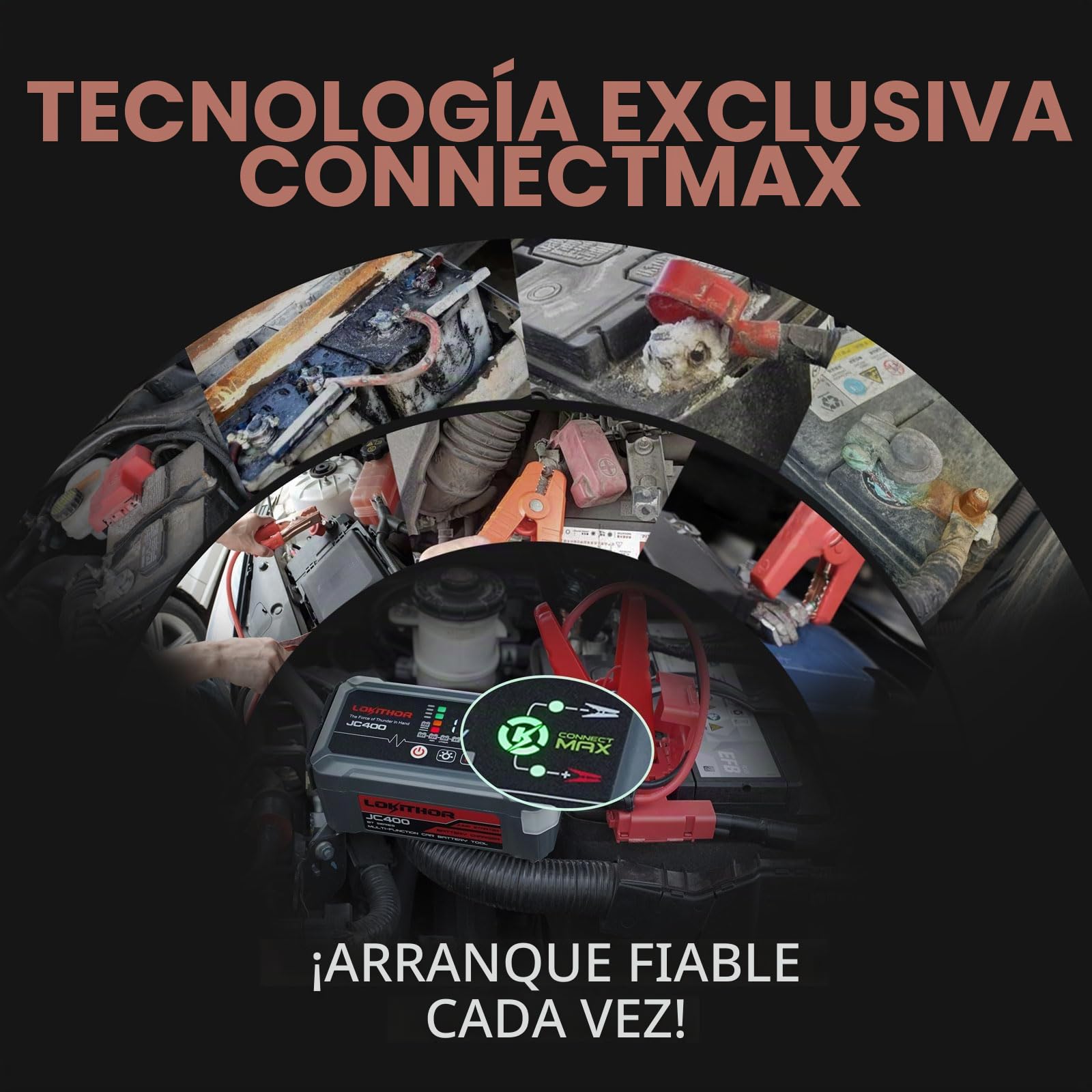 LOKITHOR JC400 Cargador de Baterias 6V/12V Coche y Moto, Arrancador de Baterías de Coches y Moto Portatil, Mantenedor Inteligente y Desulfatador, Booster Jump Starter Portátil para Autos y Vehículos
