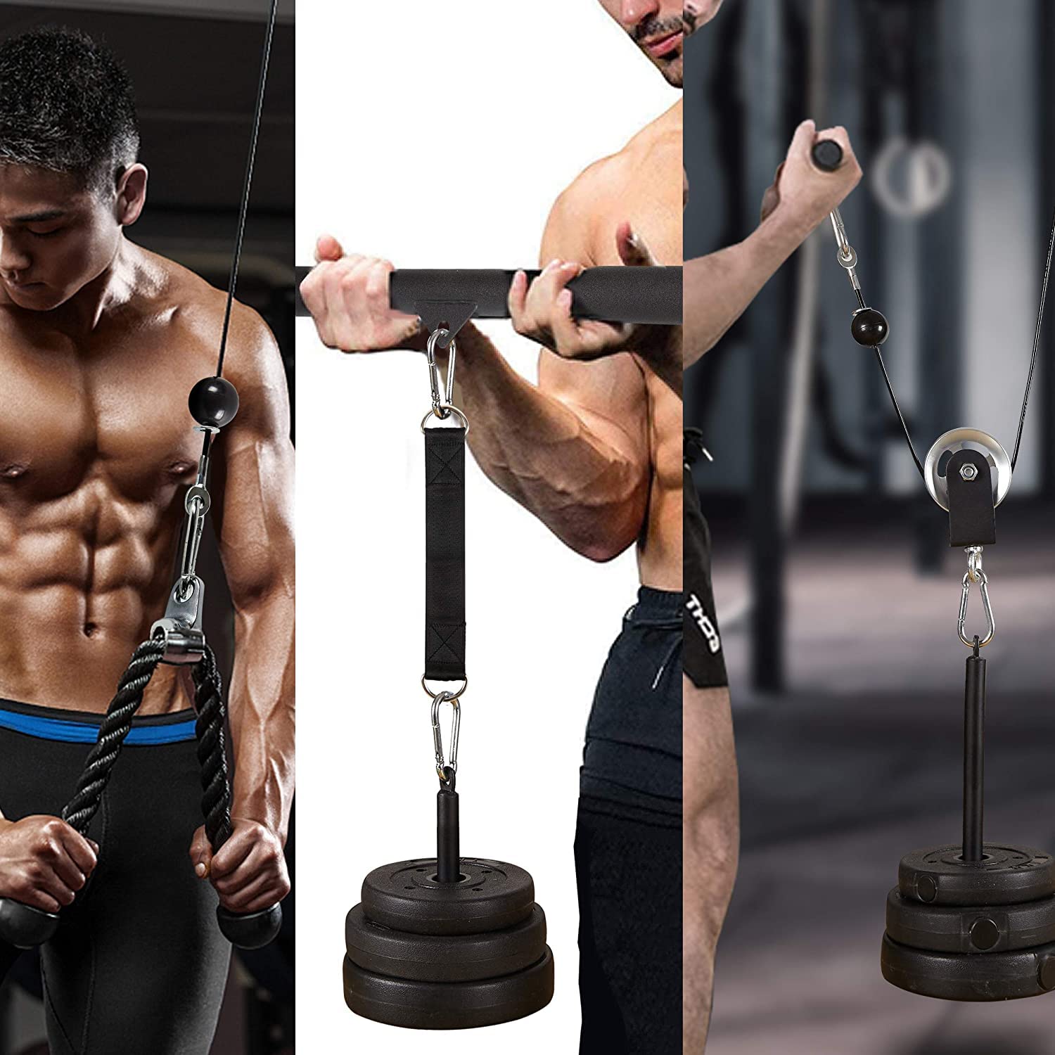 Taeku Kabelzug Fitnessgerät für Zuhause – Latzug & Trizeps Seilzug Trainer mit Riemenscheibe, Unterarmtrainer & Gewichtsstift, DIY Krafttraining Kabelmaschine für Rücken Schultern (2,5M Kabel+Adapter)