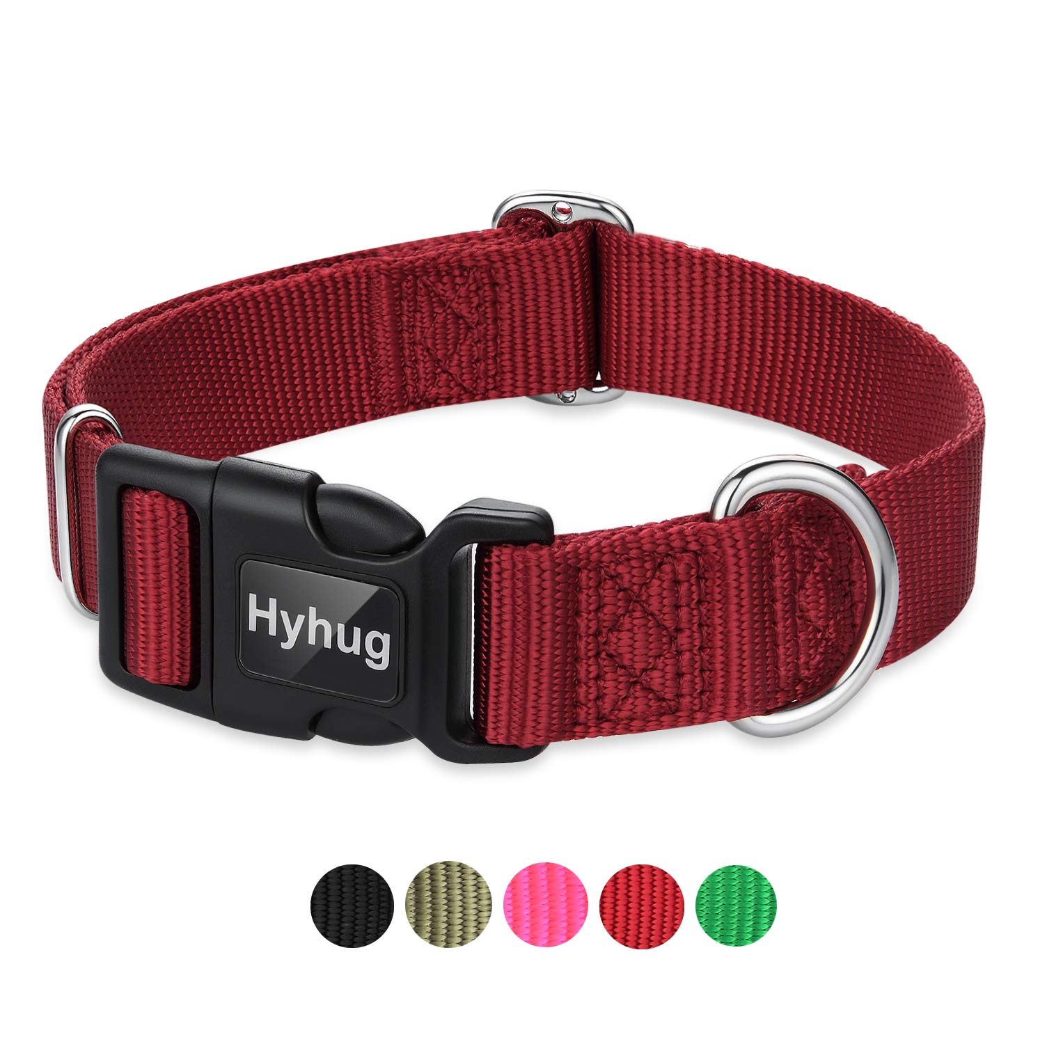 Hyhug Dog Collar for Large Dogs, Heavy Duty Red| Quick Release Nylon Buckle Collar, Adjustable & Durable Pet Supplies for Boy & Girl Dogs (Large, Red)