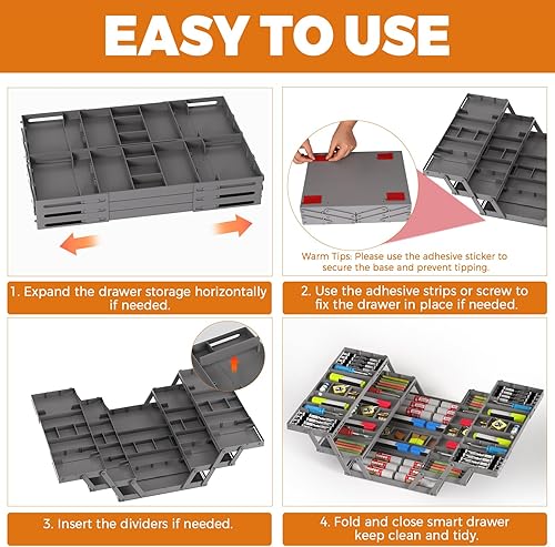 Miniatura 4 de Organizador de cajones de 3 niveles, organizador de cajones de basura expandibles, organizador inteligente de suministros de oficina, organizador