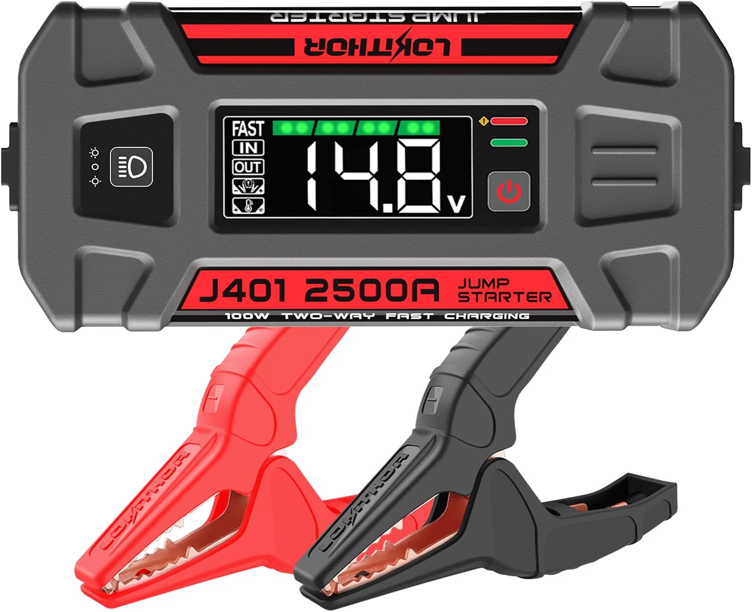 J401 Jump Starter 2500 Amp 12V Portable Lithium Car Battery Booster Pack, Jump Box, Jumper Cables for Upto 8.5L Gas and 6.5L Diesel Engines, 100W Fast Charging, Smart Digital Screen