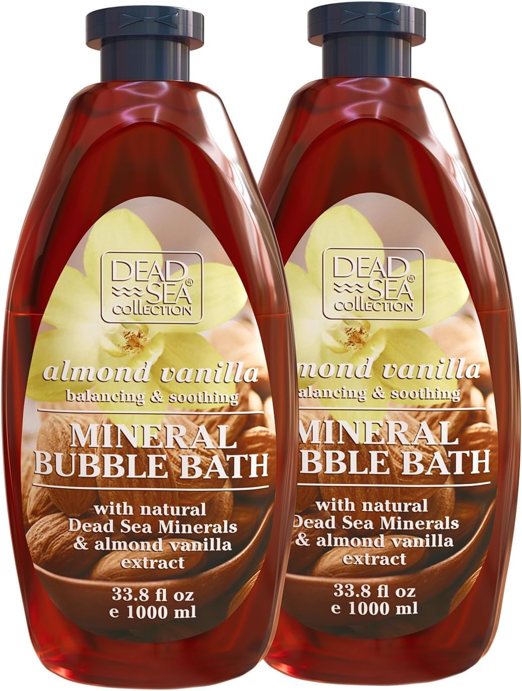 Bubble Bath with Almond Vanilla for Women and Men - Sweet Almond Oil and Dead Sea Salt - Nourishing and Moisturizing Skin - Pack of 2 (67.6 fl.oz)