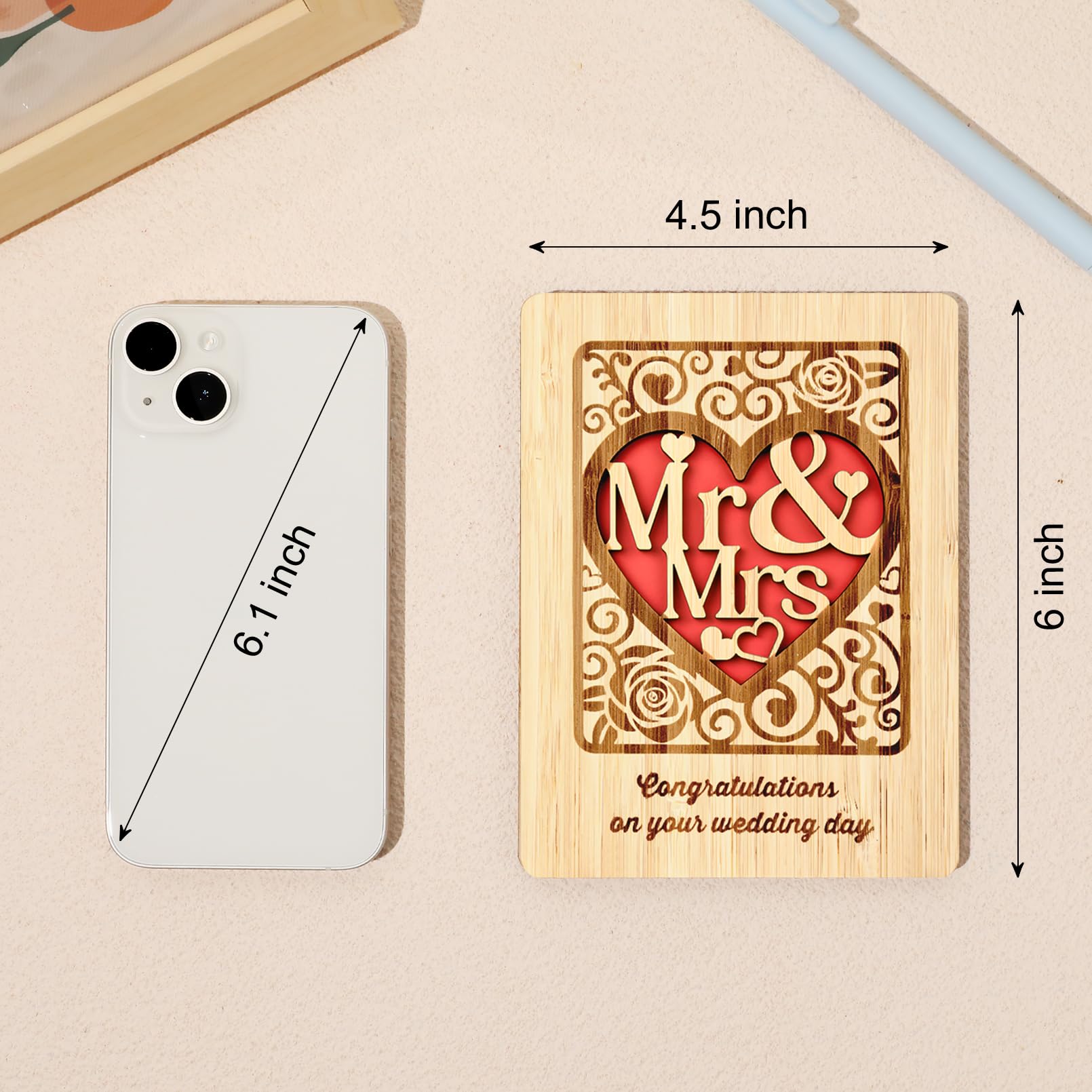 Wedding Card for Bride and Groom - Congratulations to the New Mrs and Mrs Bamboo Greeting Card - Anniversary Wedding Gifts for Couple - Image 3