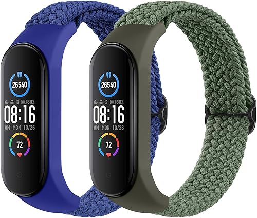 Paquete de 2 correas de nailon para Xiaomi Mi Band 76543, correas de repuesto de nailon trenzado suave para Xiaomi Mi Band 76543 Fitness Tracker