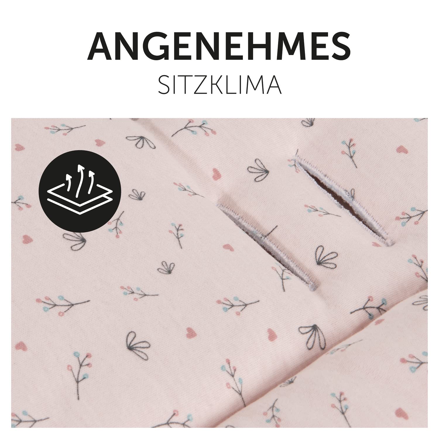 hauck Sitzauflage für Buggy & Kinderwagen 70 x 37 x 3 cm, Flowers Rose | Atmungsaktive Baumwolle für Sommer, Buggy Einlage mit 7 Gurtschlitze passend für hauck Kinderbuggys & Fahrradanhänger