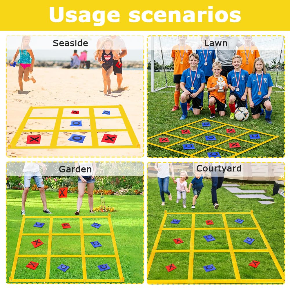 Juego para Exteriores Tic TAC Toe, Juego Gigante de Tres en Raya 1.2m con 10 Piezas X y O, Juegos De Patio Gigantes para Adultos, para Exteriores, Camping, día de Campo, para la Familia