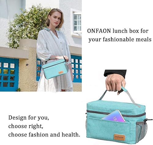 Miniatura 5 de Bolsa de almuerzo para hombres y mujeres, lonchera reutilizable aislada a prueba de fugas, bolsa de mano congelable con correa ajustable para el