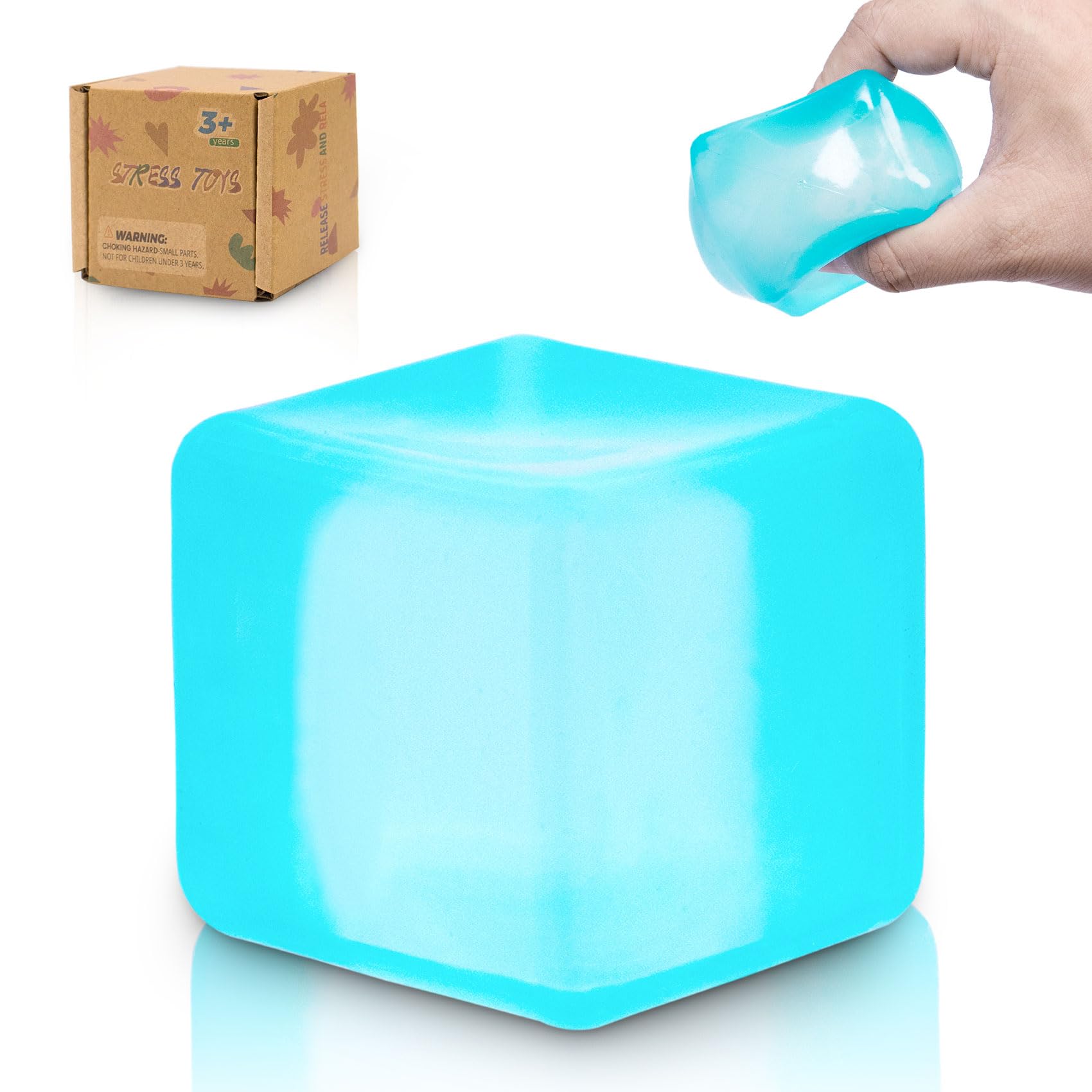 Graphinza Squishy Cubes Squeeze Toys – 1.96" Squishy Cubes Squeeze Toys, Ice Cube Fidget Toy, Sensory Fidget Toys, Stress Cube for Anxiety Relief for Kids & Adults (New Blue) — image 1