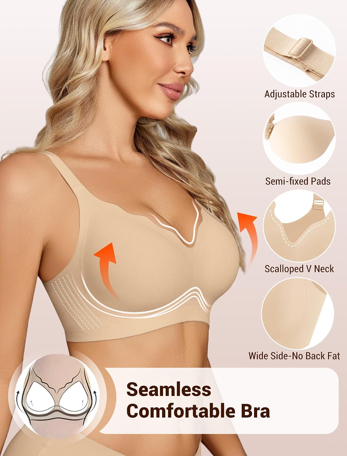 Avidlove Jelly Bras for Women No Underwire Seamless Bralettes Wireless Push Up Scalloped Full Coverage Sports Everyday Bra