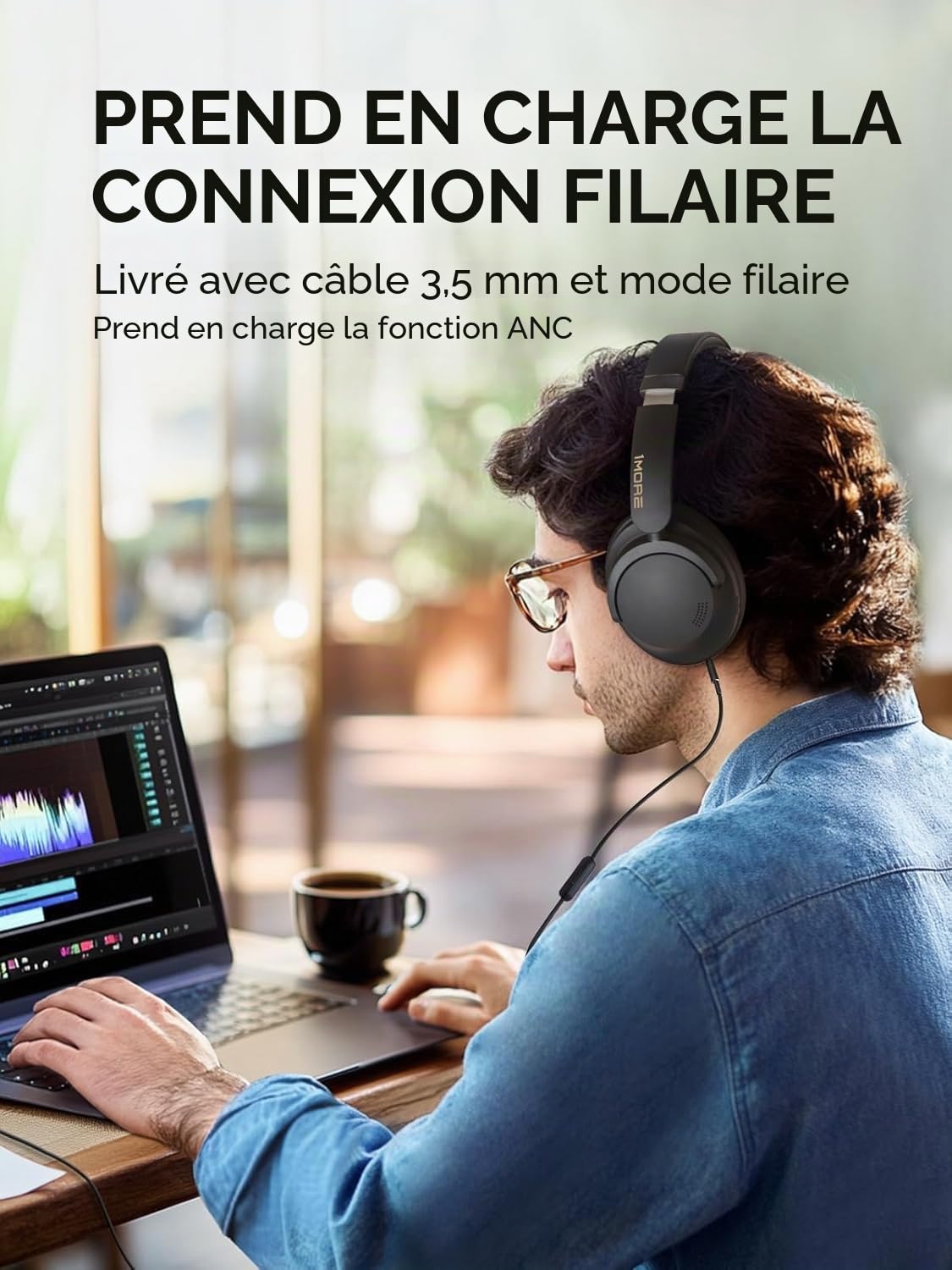 1MORE SonoFlow-Pro HQ51 Casque supra-auriculaire Bluetooth avec LDAC pour un son sans fil haute résolution, 100 heures de lecture, Bluetooth 5.4, QuietMax ANC, ajustement confortable (gris mat)