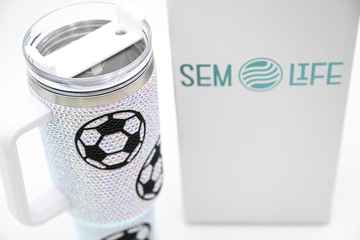 40 Oz Rhinestone Bling Tumbler with Handle and Straw (SOCCER), Stainless Steel and Double Wall Insulated; Good for Game days, Practices, Coach Gift, Soccer Fans - Image 4