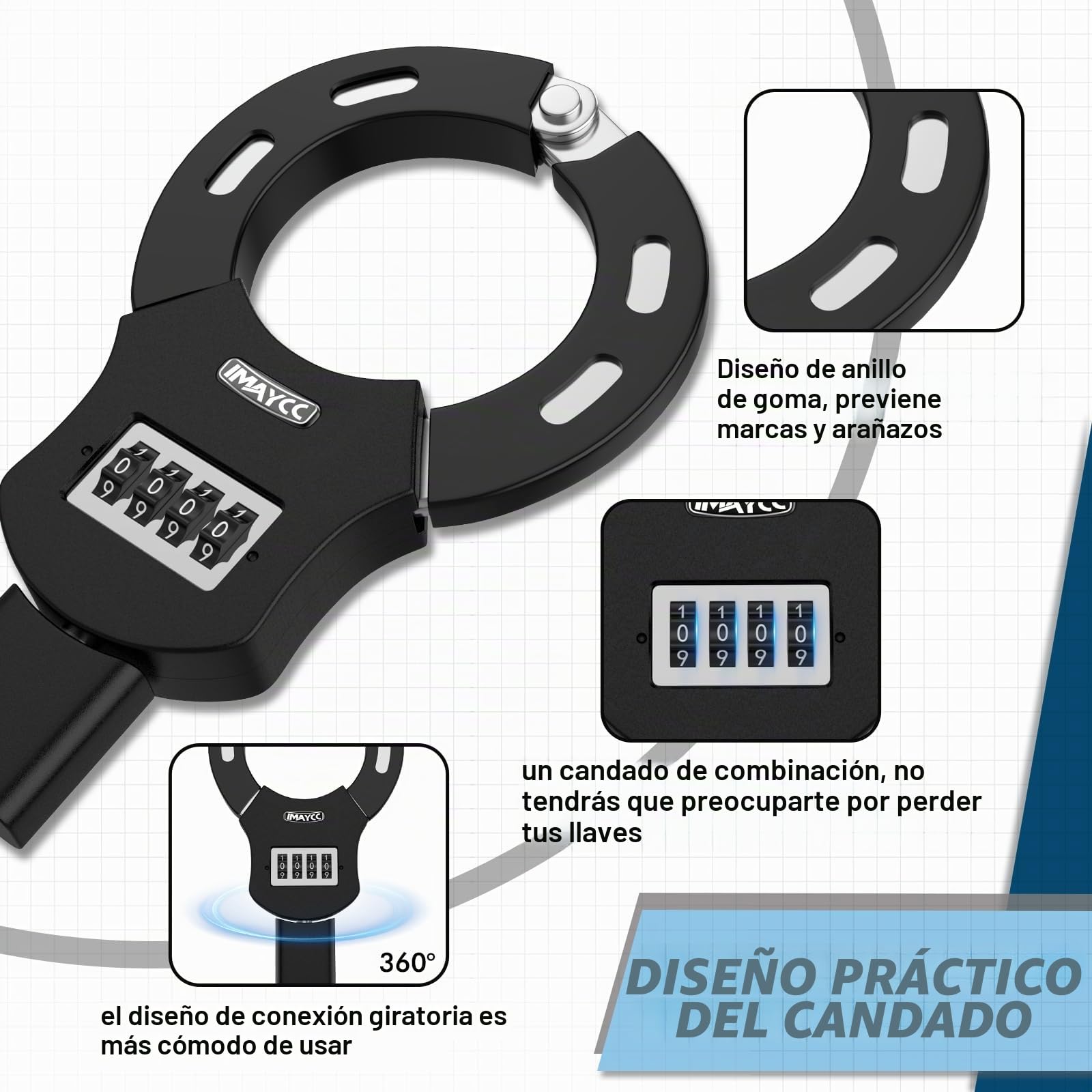 IMAYCC Cerradura para scooter E con código numérico, 8 mm de grosor para scooter eléctrico, cerradura de esposas para scooter eléctrico, candado de bicicleta, candados de alta seguridad, motocicleta