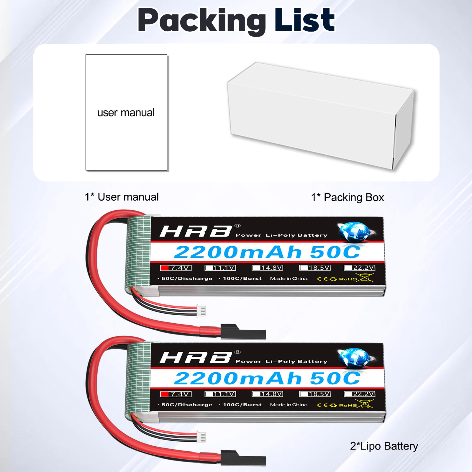 Amazon.com: HRB 2PCS 2S Lipo Battery 7.4V 2200mAh RC LiPo