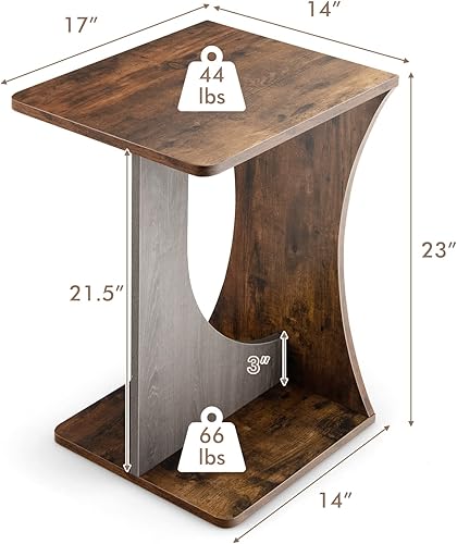Miniatura 3 de Giantex Mesa auxiliar, mesa auxiliar de 2 niveles, mesa de sofá para espacio pequeño, mesa de café compacta retro para sala de estar, mesa auxiliar