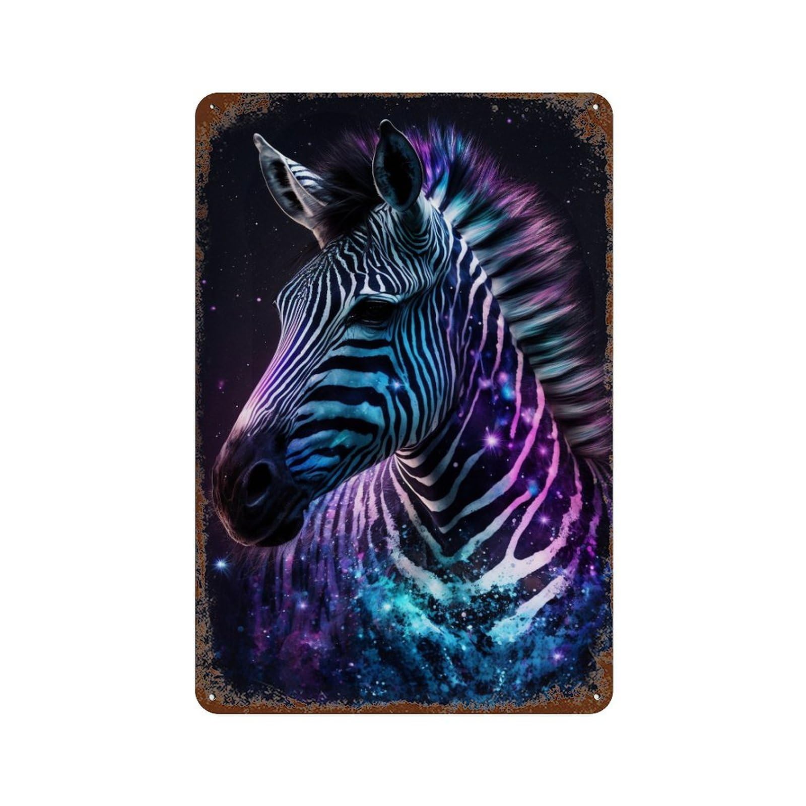 Galactic Zebra Art Print -3 Rust Effect Tin Sign 11.8"x7.9", Rustic Home Decor for Cafe, Home Bar And Lounge Decor