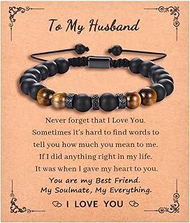 KORAS Gifts for Men Boys, Boyfriend Husband Bracelet Tiger Eye Bracelet for Dad Grandad Son Uncle Brother, Beads Bracelet Present for Birthday Fathers Day Christmas Valentines Day, Golden-Brown Tiger