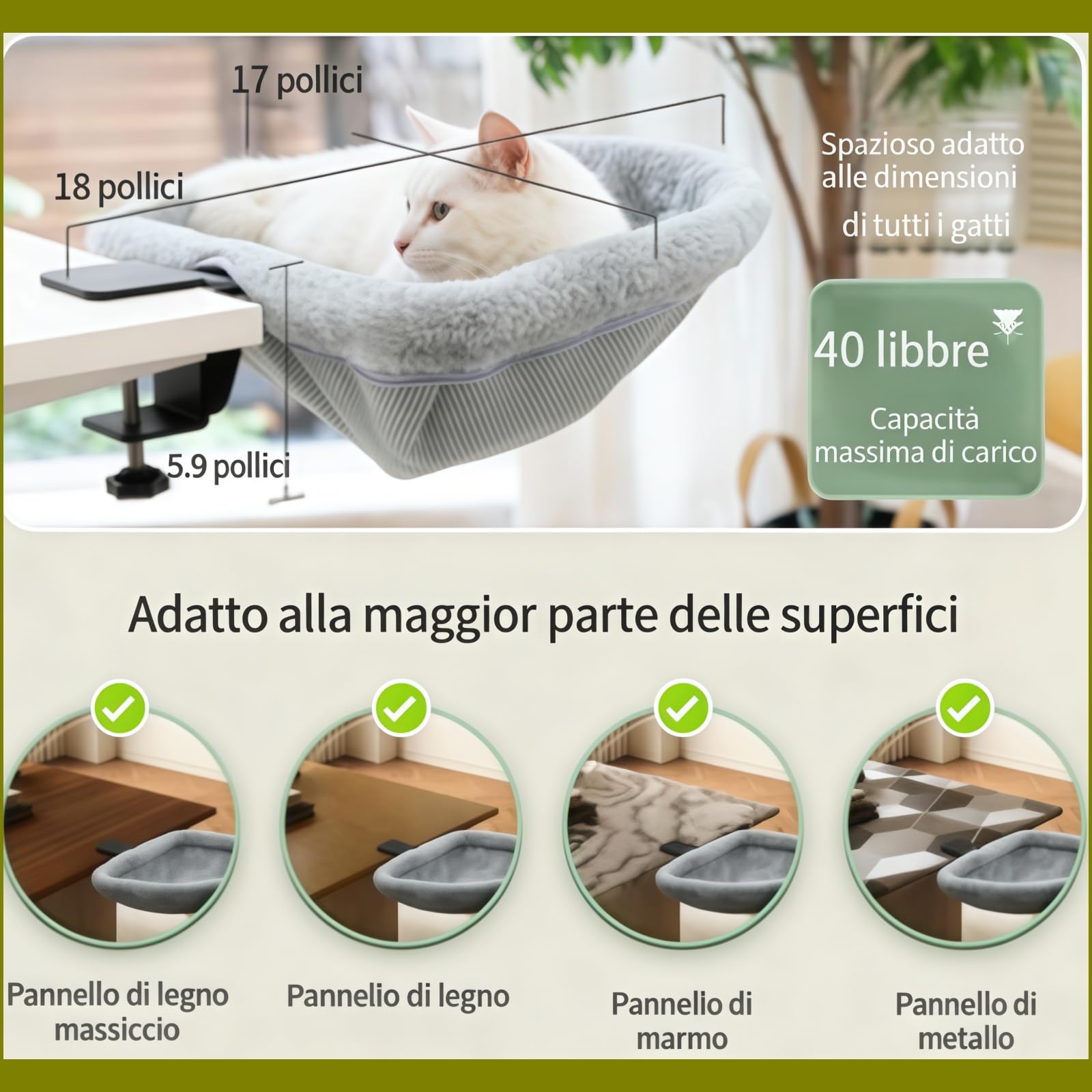 Cuccia Gatto da Scrivania Pieghevole, Amaca per Gatti Letto per Gatti, Facile da Pulire, con Morsetto Stabile, Portata 18 kg
