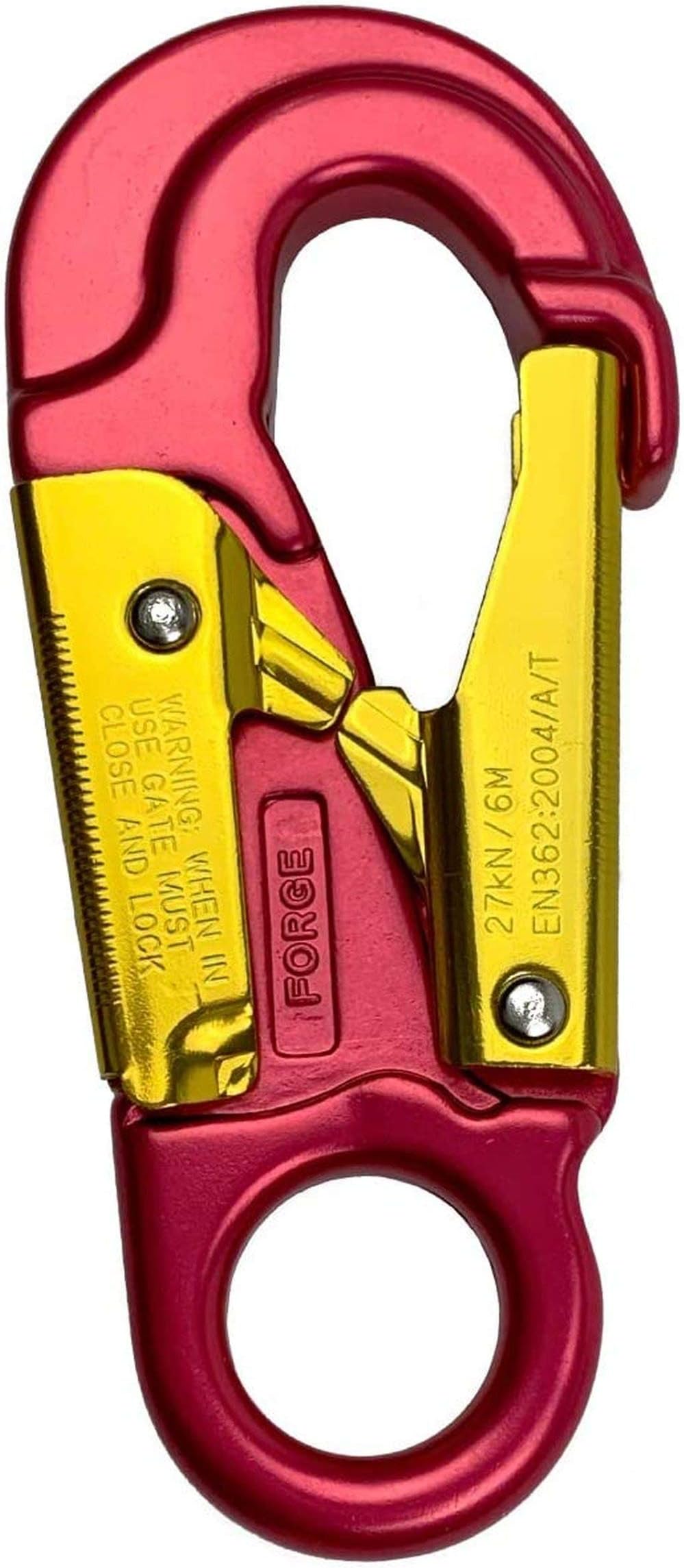 ProClimb Forged Aluminum Double-Lock Gate Captive Eye Snap Hook 27 kN - Red