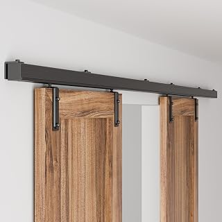 10FT/120" Box Rail Sliding Barn Door Hardware,Wall Mount Box Track Exterior Kit for Double Door,Black Heavy Duty(No Door)