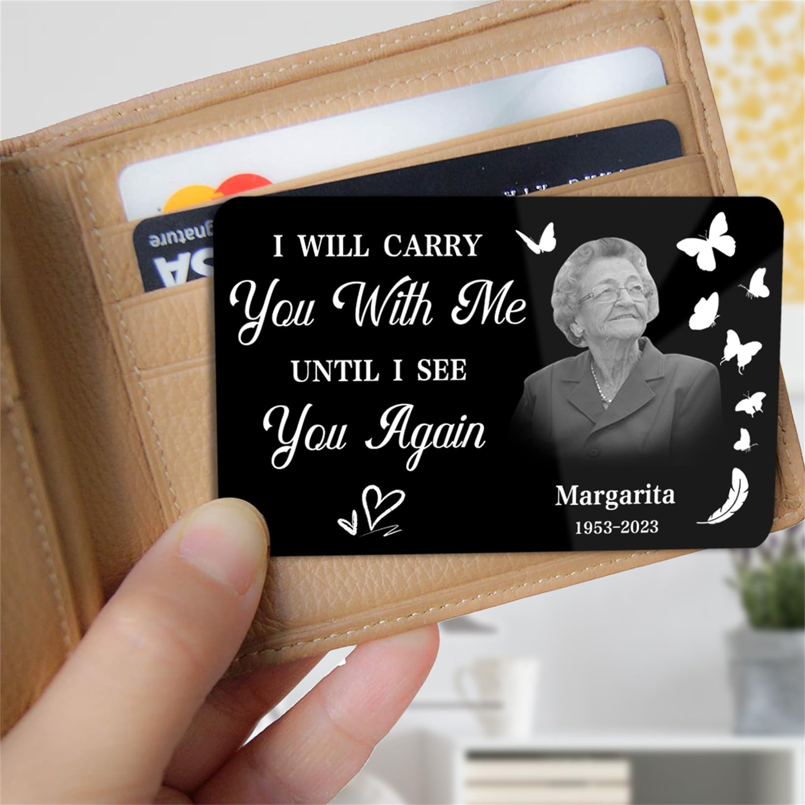 I Will Carry You With Me Until I See You Again Wallet Card Personalized Photo Name Date Metal Wallet Cards Sympathy Gifts For Loss Of Mom Dad Lover Family Members Keepsake Wallet Card Memorial Gift — image 1
