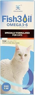 Genesisomega Fish 3Oil 3-6 Oil for cats-Immunity, Shiny Coat, Better Growth Booster-Dietary Supplement with Vitamins & Antioxidants