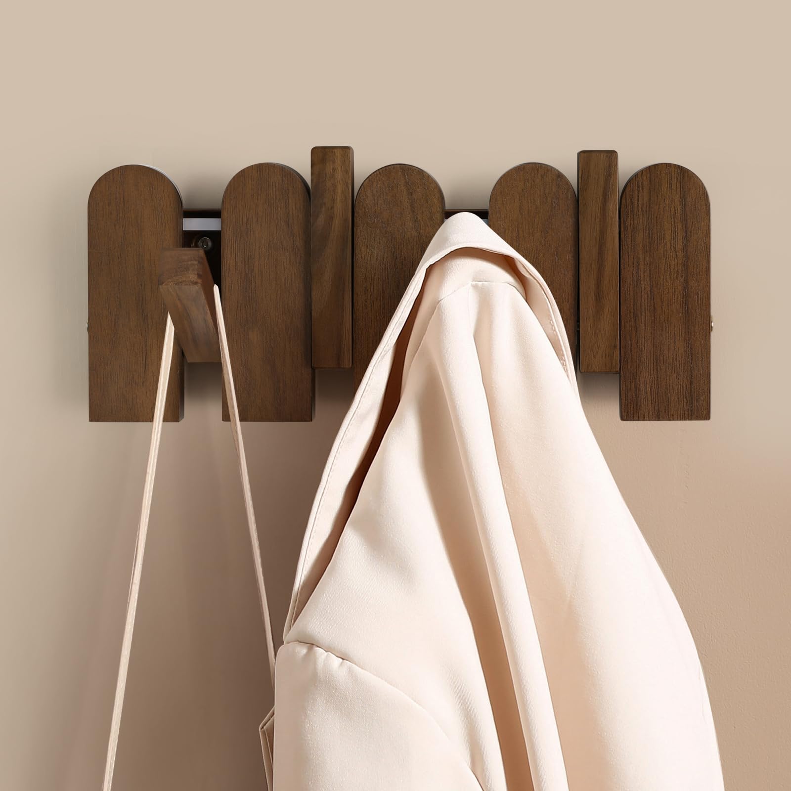 Jotsport Perchero de pared de madera de nogal con ganchos para colgar en la pared, para pasillo, baño, toallero de madera para decoración de pared