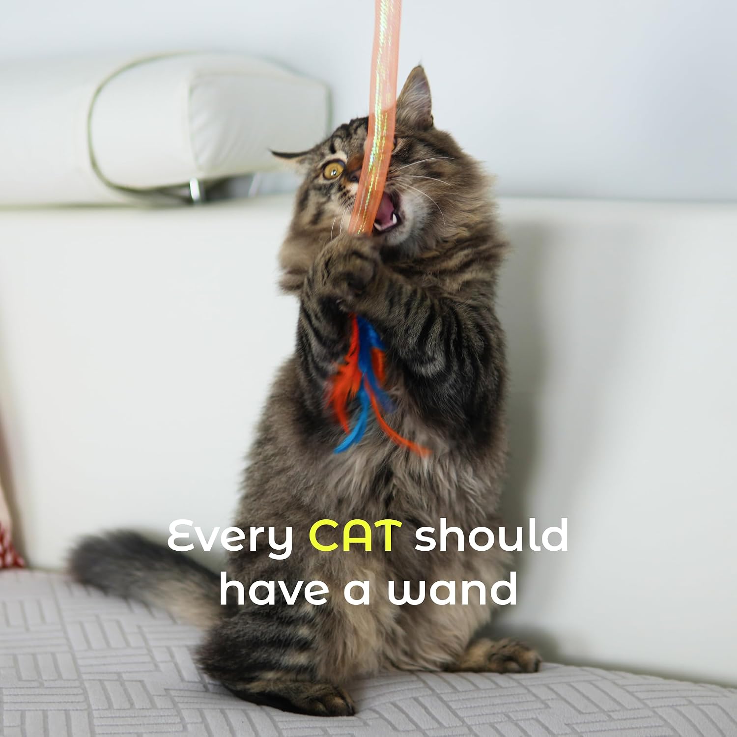 Interactive Cat Wand Toy for Indoor Cats, Mesh Tube Cat Teaser Wand 3 Pack image 2