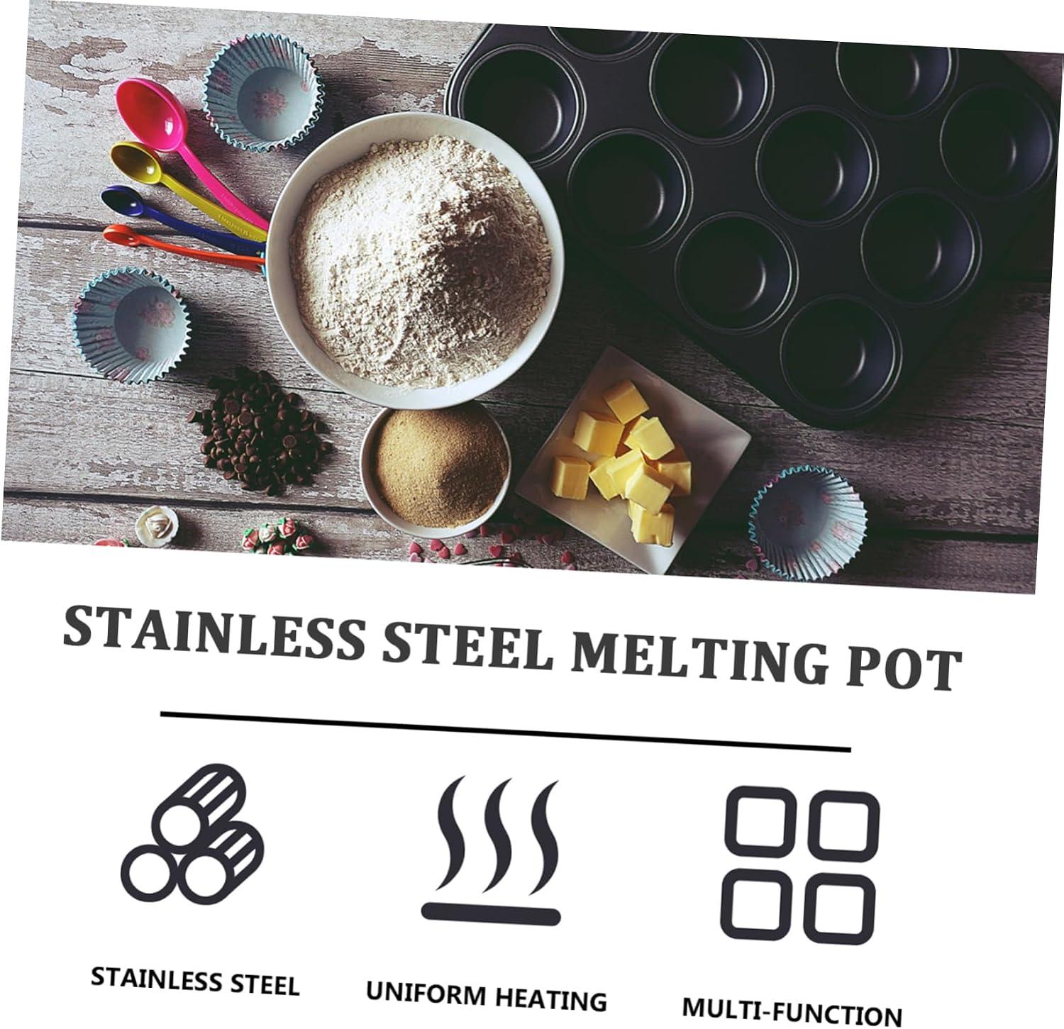 Mikinona 1pc Stainless Steel Chocolate Melting Pot Double Boiler for Clad Cookware for Butter Cheese Groove Design