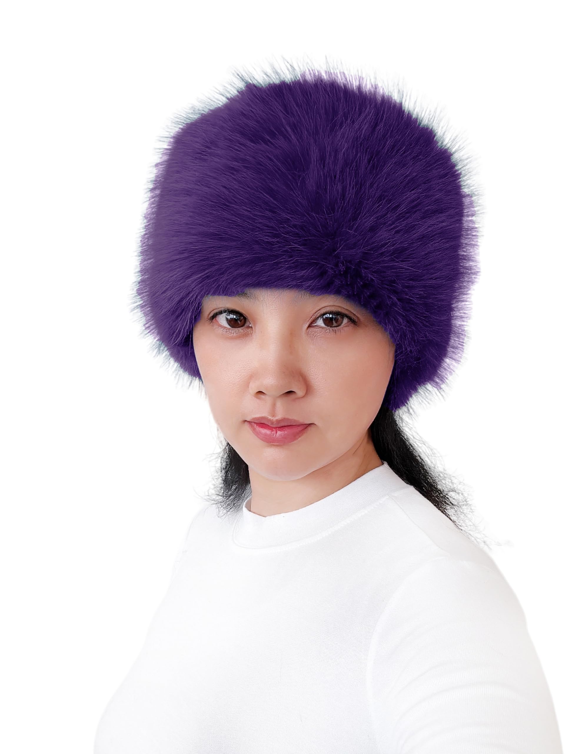 Lina & Lily Women's Winter Headband Head Ear Warmer Long Pile Faux Fur (Dark Purple)