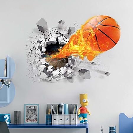 Amazon U Shark 3d壁 ビニール壁 ステッカー 自己接着性 取り外可能 壊れ目 壁画アートデカールデコレータ 並行輸入品 ファイアーバスケットボール 50x70cm ウォールステッカー オンライン通販