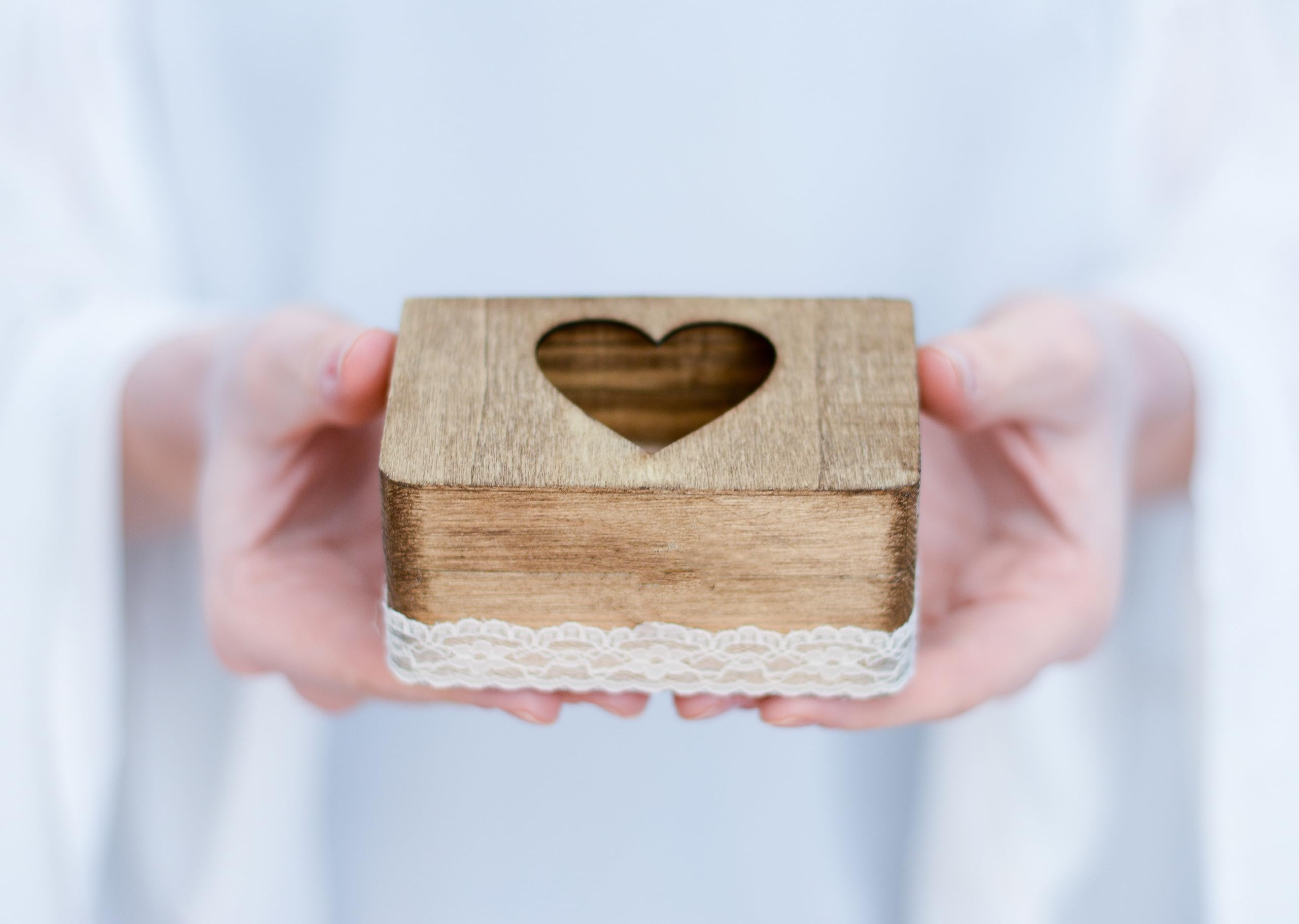 Holz Ring Box Ringkissen Hochzeit Ring Schatulle Ringschachtel Vintage Hochzeitsdeko, Braun