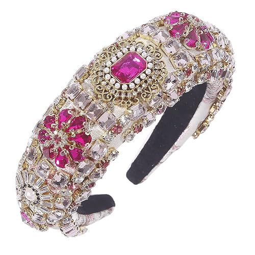 Boho moda Rhinestone pelo aro brillante ala ancha barroca diadema mujer boda accesorios nuevo (rosa)