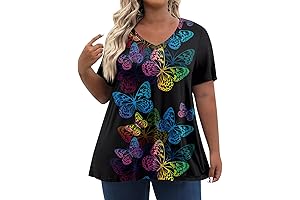 Plus Size Butterfly Print Summer V-Neck T-Shirt