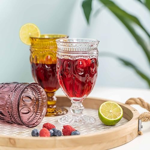 Miniatura 8 de Simple Elements - Juego de copas de vino vintage en relieve, cristalería para bebidas, cristalería vintage, cristalería para el hogar, eventos,