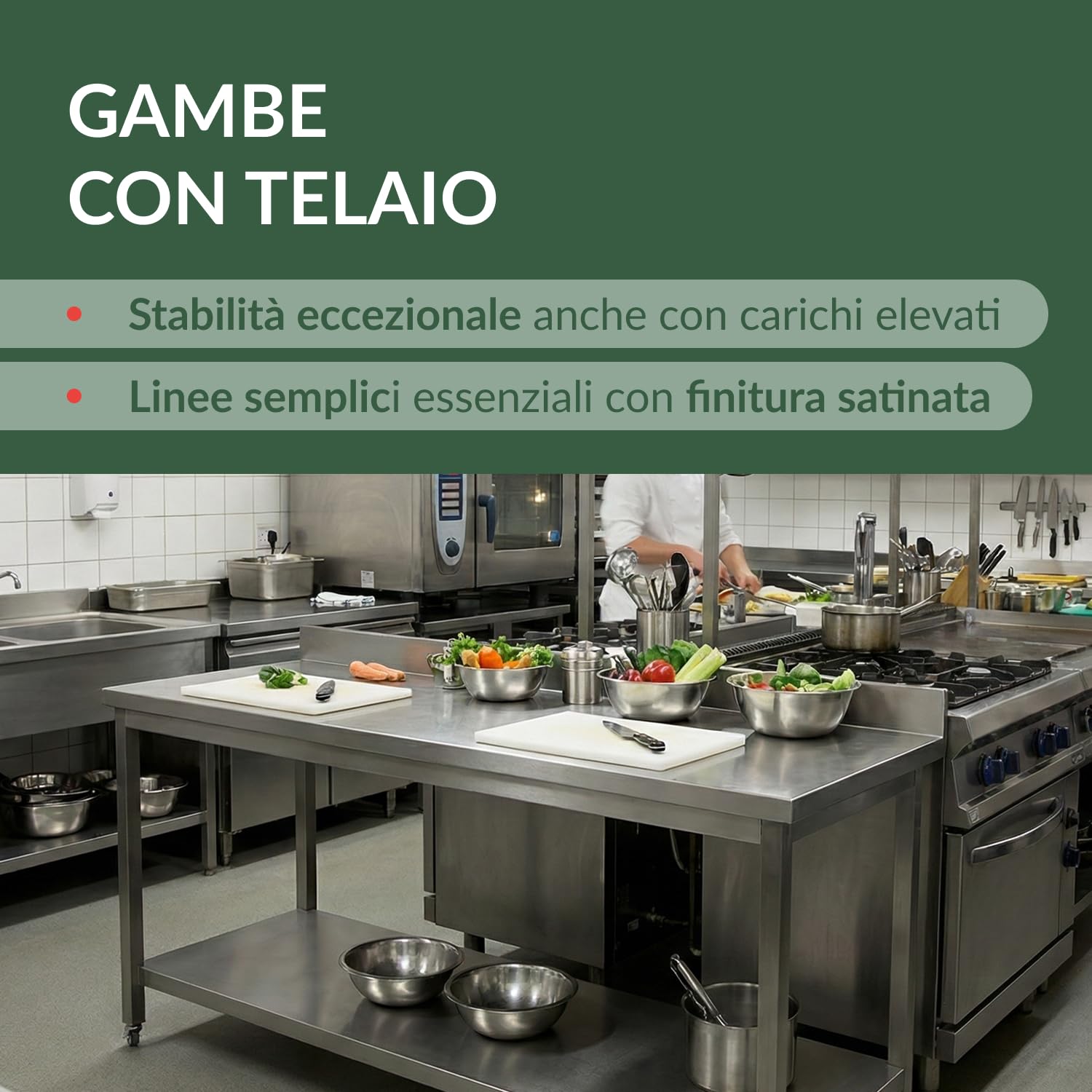 Ristoattrezzature Tavolo in acciaio inox 160x70x85h cm su gambe con telaio VS