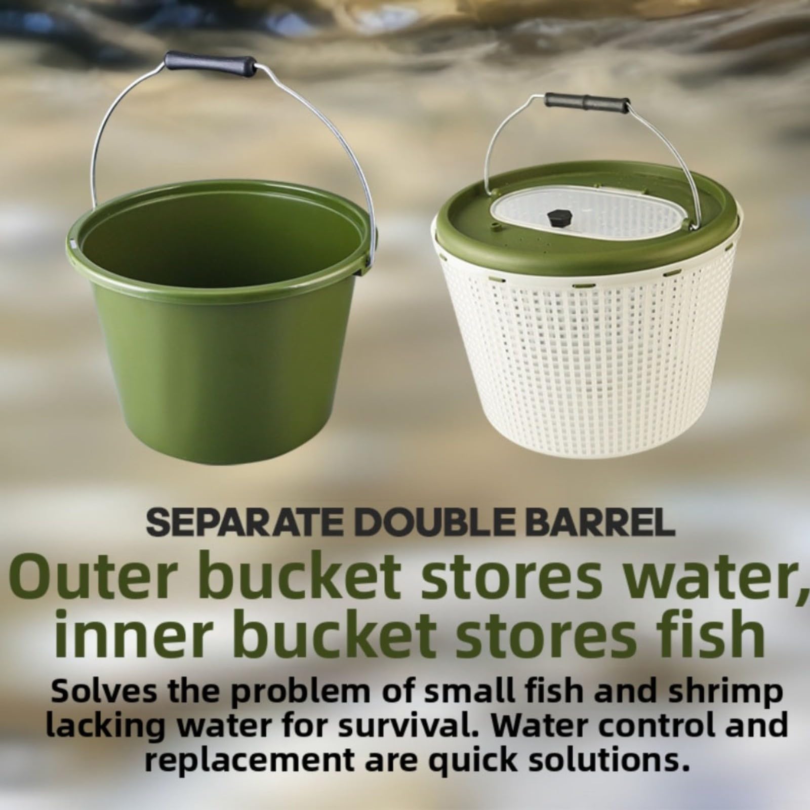 Secchio da pesca 2 in 1 con design a doppia piattaforma, porta pesce vivo in polipropilene ispessito, contenitore portatile a prova di perdite, per pesca d'acqua dolce e salata, verde (grande)