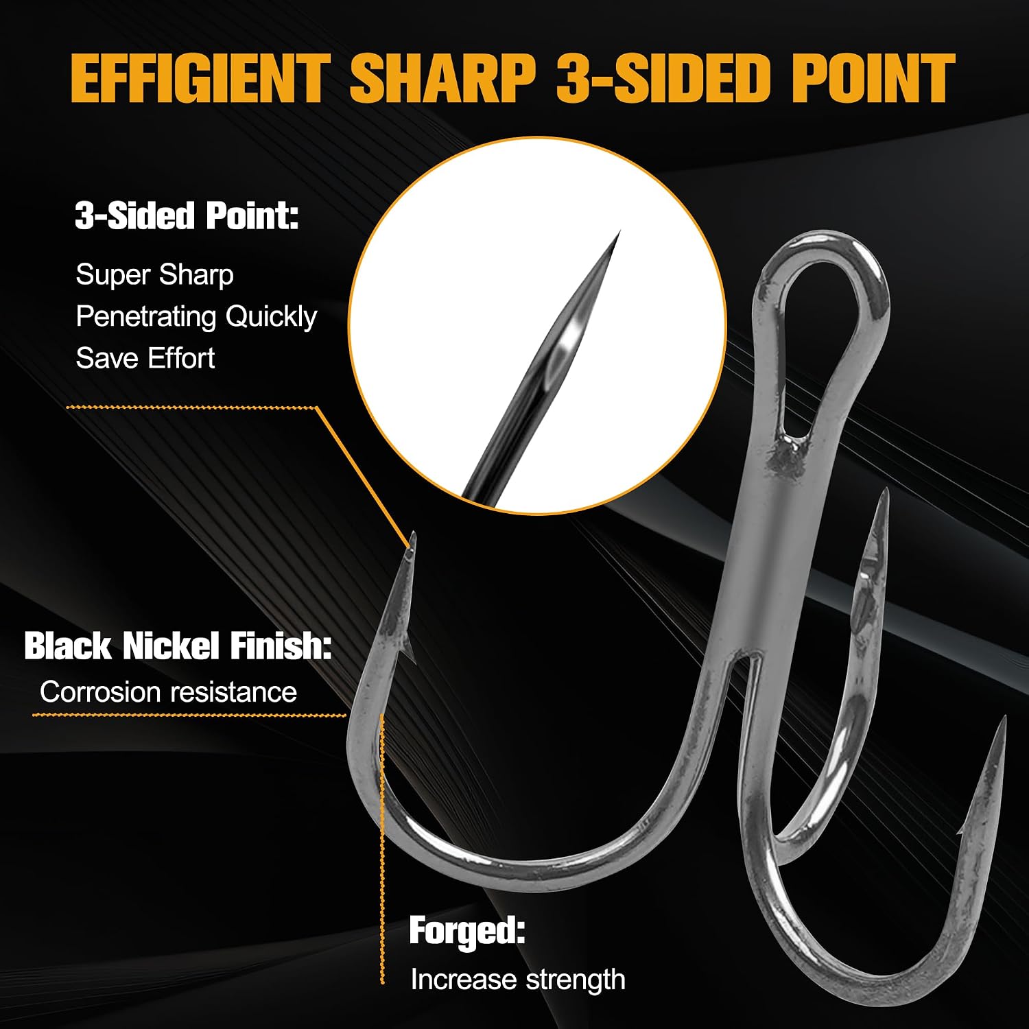 50 Pack Fishing Treble Hooks Kit High Carbon Steel Fish Hook Strong Sharp Round Bend Split Rings for Lures Baits Saltwater Freshwater Fishing Size 1/0 2 4 6 8 10