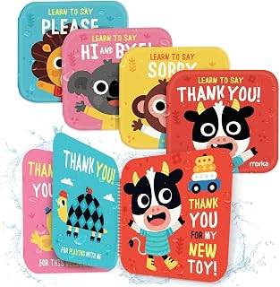 merka Waterproof Bath Book Set - 4-Pack, 6-Inch x 6-Inch, Multicolor, Manners - Plastic Bath Books for Toddlers 1-3 - Floats & Teaches Please, Thank You, Sorry, Hi & Bye