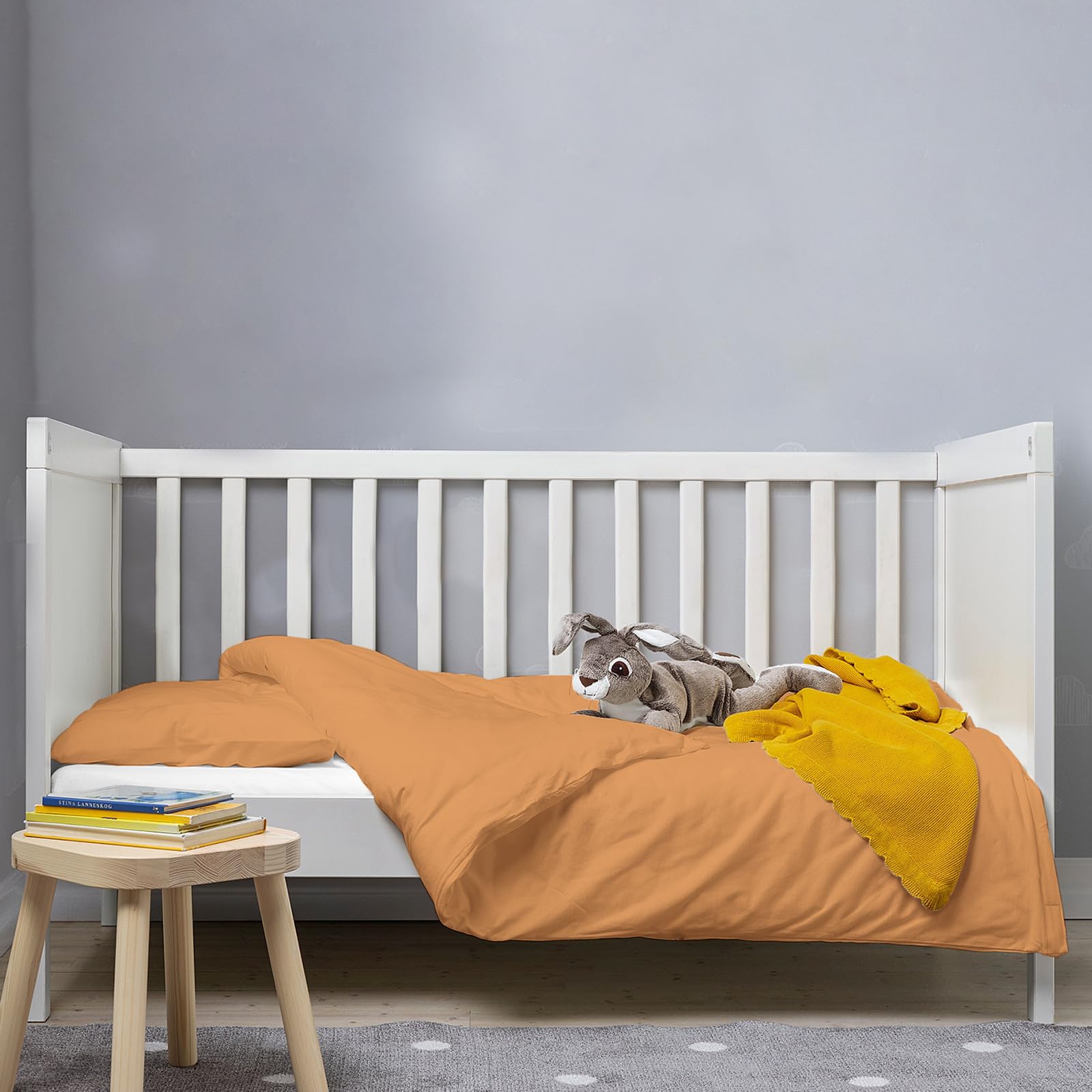 Pizuna Baby Duvet Cover For Crib 100 x 135 cm, Apricot Orange, 400 Thread Count 100% Long Staple Cotton Bedding Set