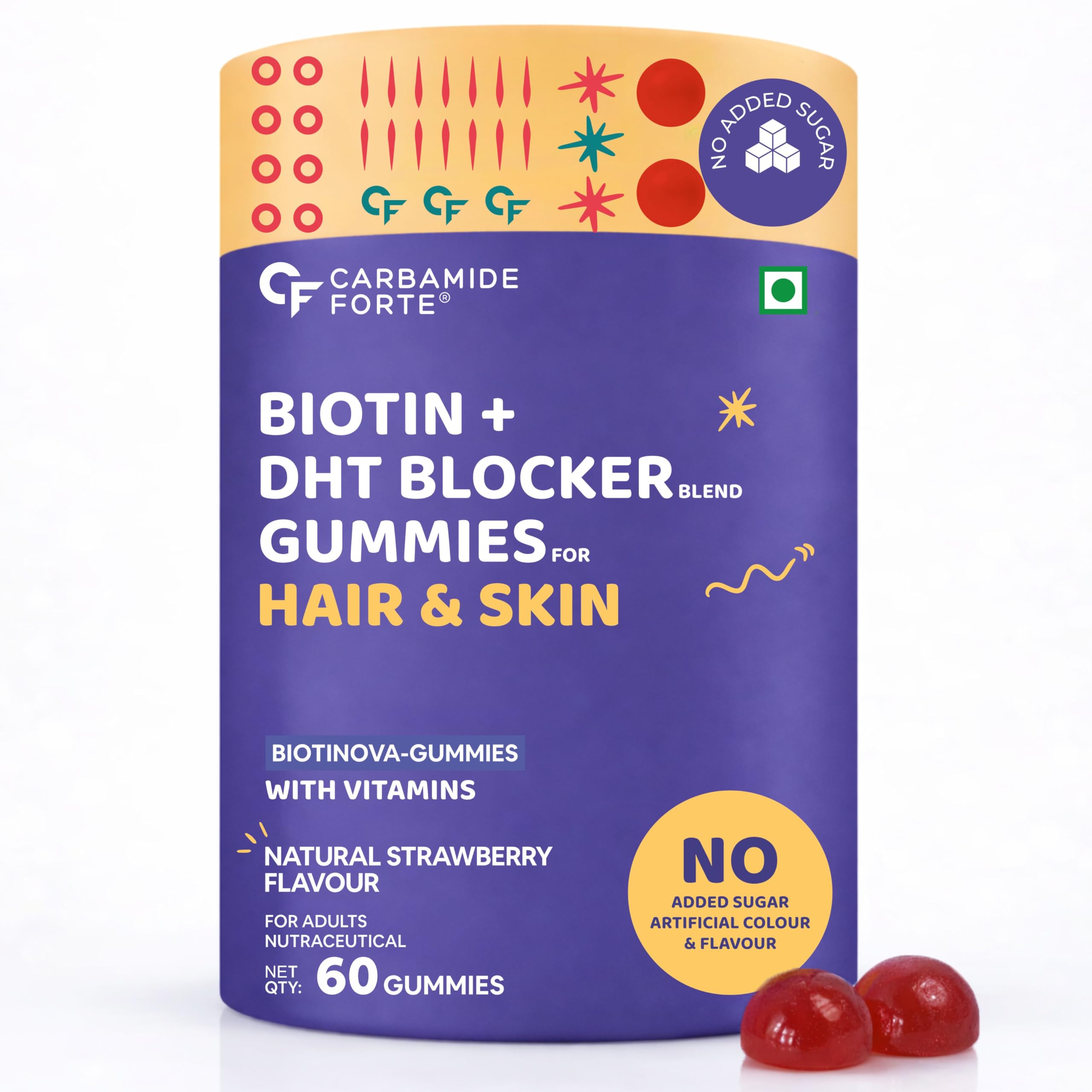Carbamide Forte Hair Gummies with Biotin & DHT Blockers | Biotin Gummies for Hair Growth | Hair Supplement for Women & Men | Strawberry Flavour with No Added Sugar | 60 Gummies-image-11